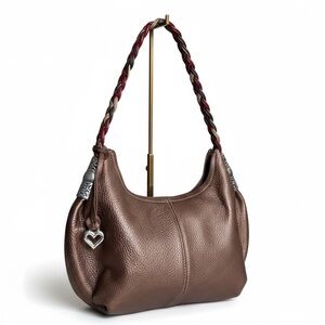 Brighton NWOT Braided Strap Pebbled Leather Hobo in Bronze with Heart Charm
